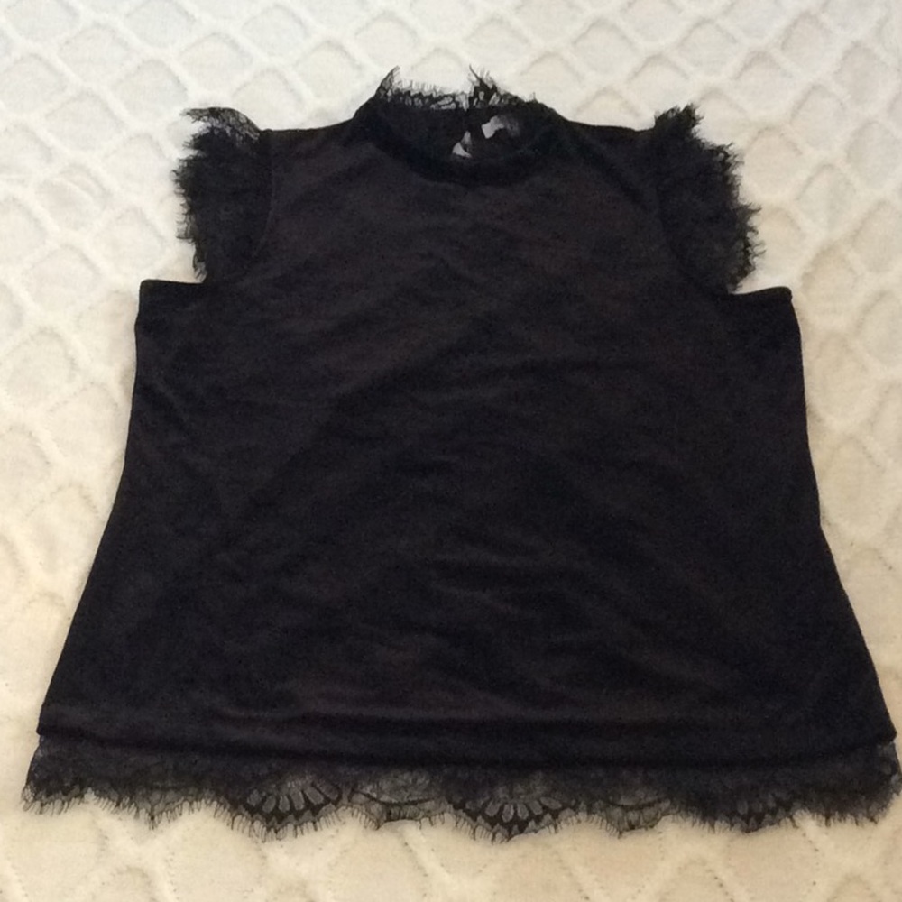 Gorgeous Black Velvet Top  with Lace trim !!Size M